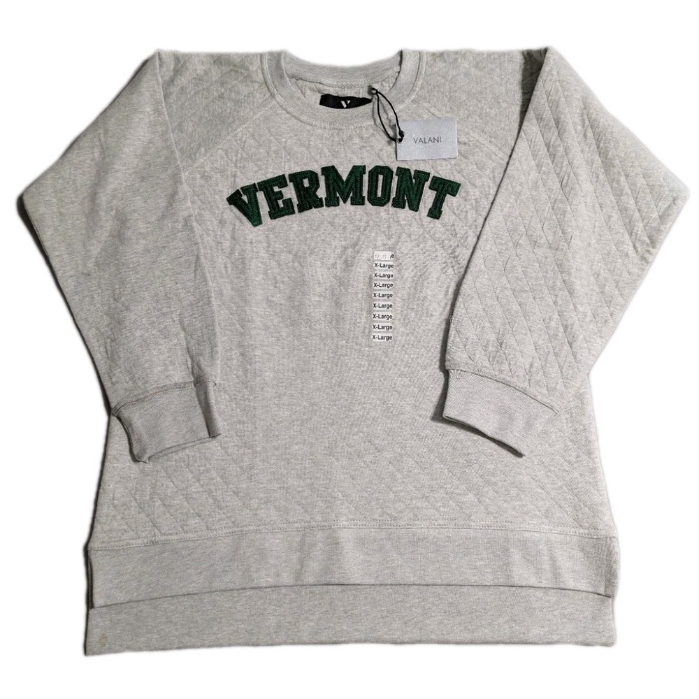 Valani Vermont‎ Quilted Sweatshirt Women's XL Gray Raglan Crewneck NWT